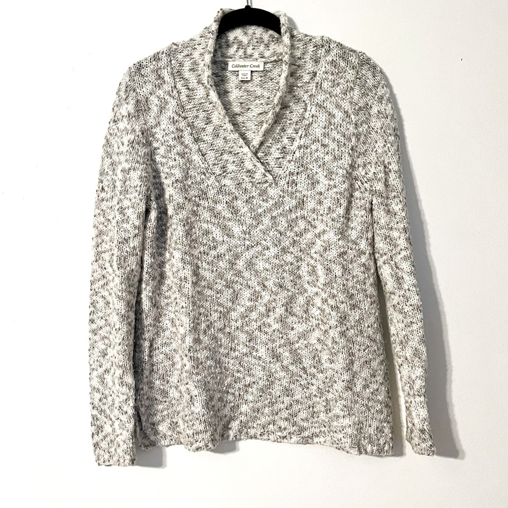 Coldwater Creek Gray White Silver Tone V-Neck Sweater Women’s Size Small 6-8